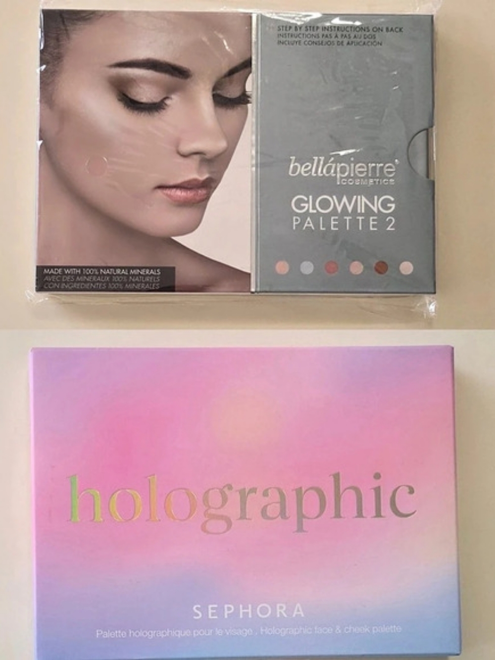 NIB Sephora Holographic Face Cheek & Bellapierre Glowing 2 Palette Bundle Set